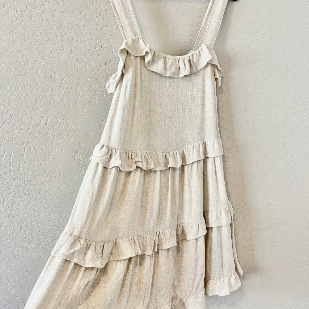 Beige Ruffle Cotton Linen Midi Dress By Together